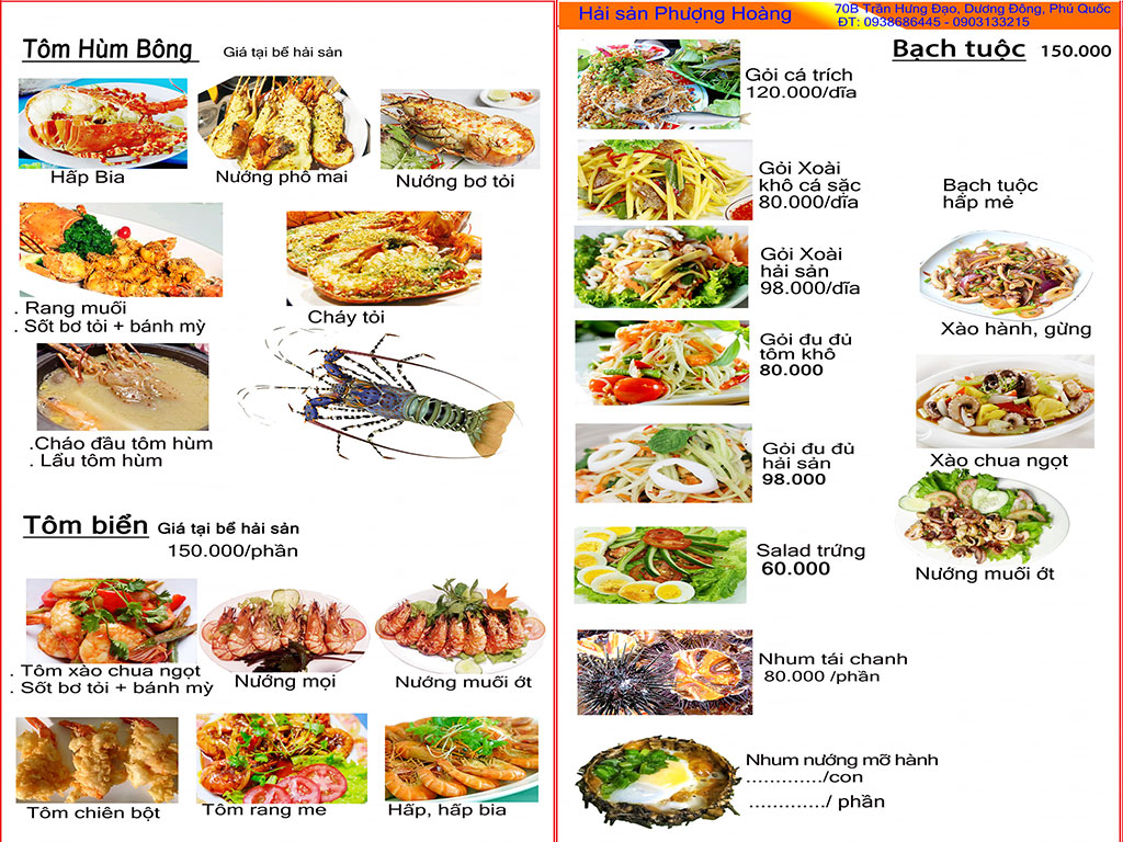 menu Nhà hàng Hải sản Phú Quốc